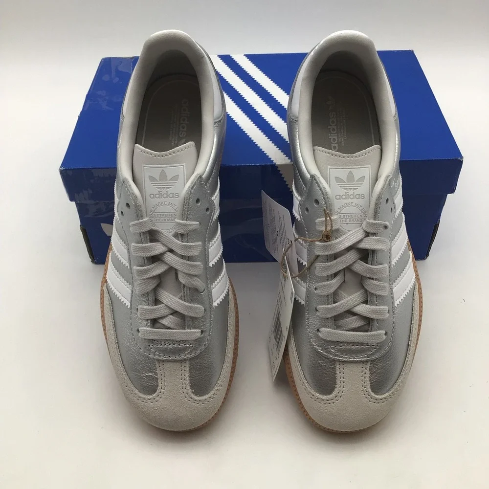 Adidas Samba OG C Kids Shoes Metallic Silver White Gum KK2344 Size 2.5 US NEW